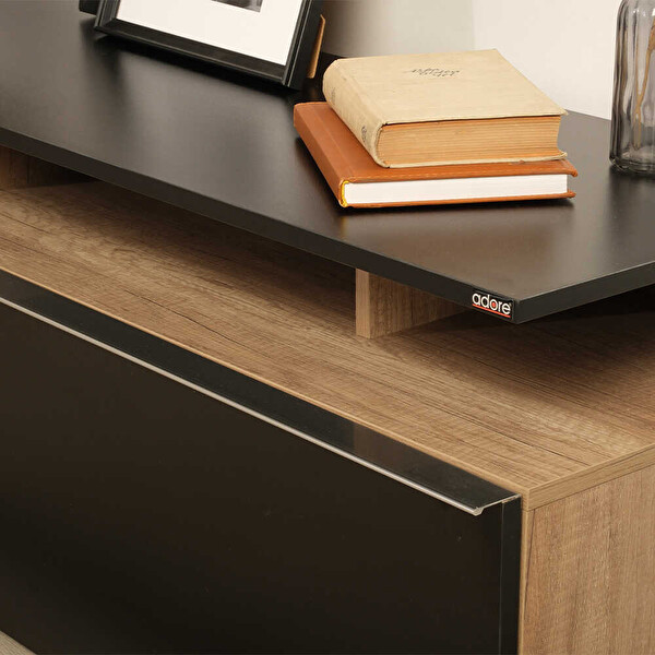 Adore Mobilya Vision Çekmeceli TV Sehpası - Açık Ceviz (Tori)-Siyah 117x48x40 CM