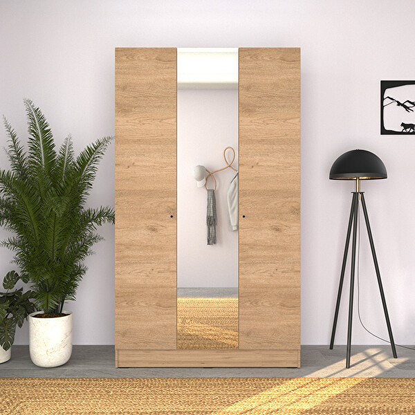 Adore Mobilya Trendline 3 Kapaklı Aynalı Gardırop-Florida Meşe 120x207x53 CM