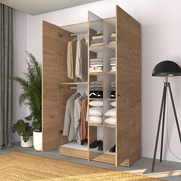 Adore Mobilya Trendline 3 Kapaklı Aynalı Gardırop-Florida Meşe 120x207x53 CM