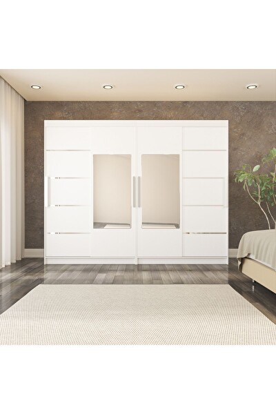 Yılwood Dört Kapaklı 360x210 CM Parlak Beyaz Sürgülü Gardırop