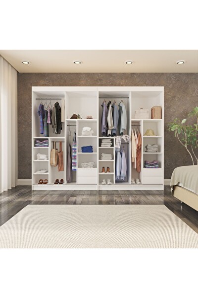 Yılwood Dört Kapaklı 360x210 CM Parlak Beyaz Sürgülü Gardırop