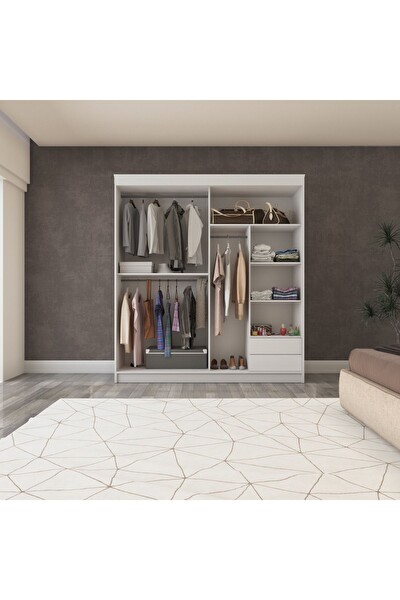 Yılwood 180x210 CM Parlak Beyaz İki Kapaklı Sürgülü Gardırop