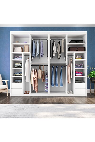 Yılwood Dört Kapaklı Aynalı Beyaz 360x230 CM Sürgülü Gardırop