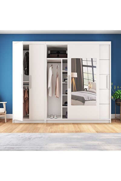 Yılwood Kısmı Kapaklı Sürgülü 270x210 CM Parlak Beyaz Gardırop