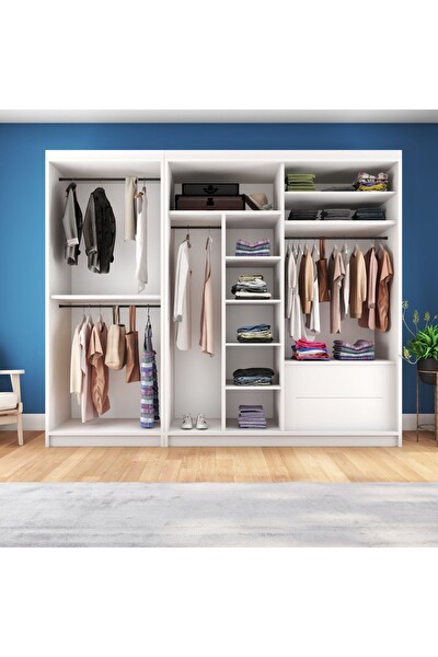Yılwood Kısmı Kapaklı Sürgülü 270x210 CM Parlak Beyaz Gardırop