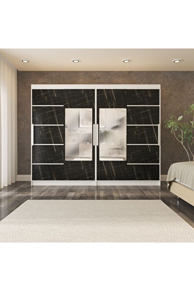 Dört Kapaklı Aynalı 400x210 CM Parlak Beyaz Sonata Sürgülü Gardırop