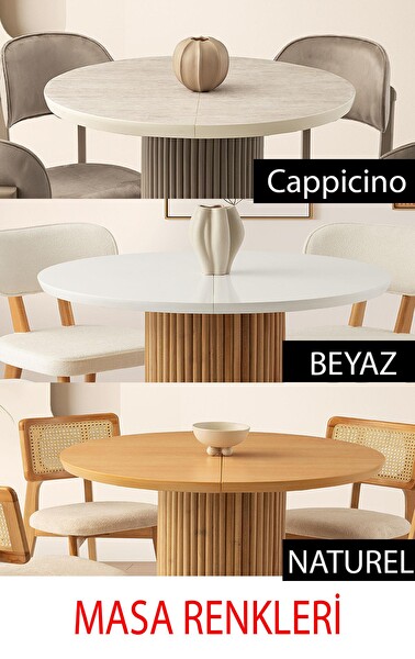 Sweet Home Yuvarlak Açılır Hilton MDF Masa ve Ahşap Gürgen Nergis Sandalye Takım Cappicino