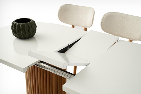 Sweet Home Açılır Oval HIGH GLOSS Yemek Masası ve 6 Adet Nergis Sandalye Cappicino