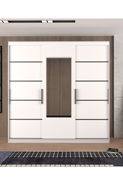 Yılwood Boydan Kapaklı Tavana Kadar Kapaklı Çıtalı 280-245 CM Parlak Beyaz Gardırop