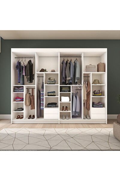 Yılwood UD Dört Kapaklı 280-210 CM Parlak Beyaz Gardırop