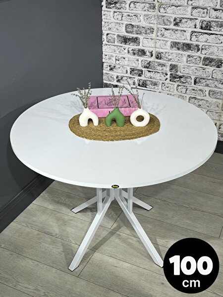 Hey Modüler Mobilya Sedef Beyaz Yuvarlak Masa Metal Beyaz Ayak 100 CM