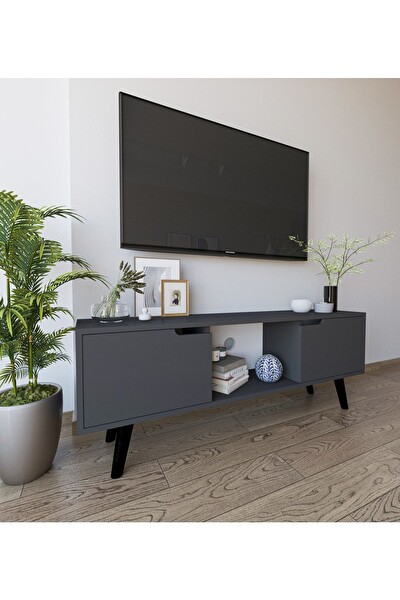 VM Vertex Mobilya Siena Ahşap Ayaklı TV Ünitesi Antrasit 140 CM