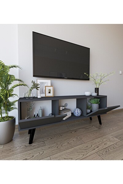 VM Vertex Mobilya Siena Ahşap Ayaklı TV Ünitesi Antrasit 140 CM