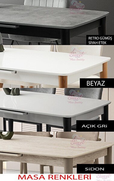 Sweet Home Milano MDF Ortadan Açılır Masa ve 4 Adet Ece Sandalye Takımı