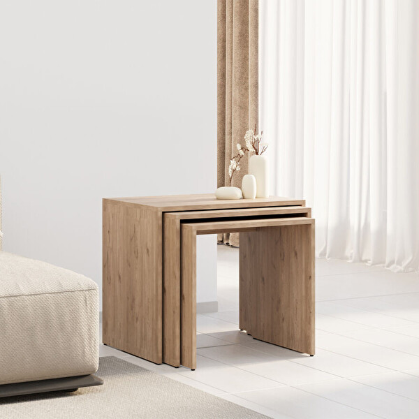 Adore Mobilya Triple Zigon Sehpa - Florida Meşe 55x47x40 CM