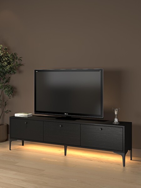 Wood'n Love Paris Led Işıklı Dolaplı Minifiksli 160 CM TV Ünitesi Wood Siyah