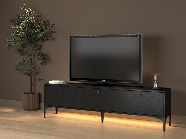 Wood'n Love Paris Led Işıklı Dolaplı Minifiksli 160 CM TV Ünitesi Wood Siyah