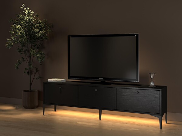 Wood'n Love Paris Led Işıklı Dolaplı Minifiksli 160 CM TV Ünitesi Wood Siyah