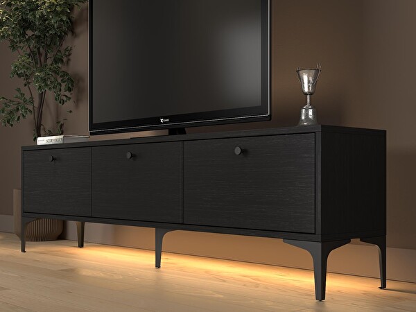 Wood'n Love Paris Led Işıklı Dolaplı Minifiksli 160 CM TV Ünitesi Wood Siyah