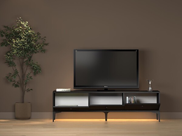 Wood'n Love Paris Led Işıklı Dolaplı Minifiksli 160 CM TV Ünitesi Wood Siyah
