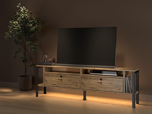 Wood'n Love uce Plus Eko Led Işıklı Dolaplı Metal Ayaklı Minifiksli TV Ünitesi 160 CM