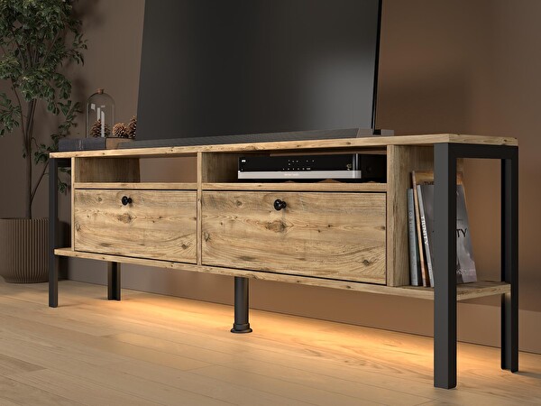 Wood'n Love uce Plus Eko Led Işıklı Dolaplı Metal Ayaklı Minifiksli TV Ünitesi 160 CM