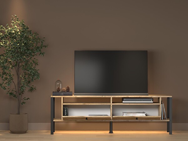 Wood'n Love uce Plus Eko Led Işıklı Dolaplı Metal Ayaklı Minifiksli TV Ünitesi 160 CM