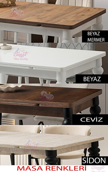 Sweet Home Yanlardan Açılır Yakamoz 90x60 CM Ceviz Masa - 4 Adet Ay Sandalye