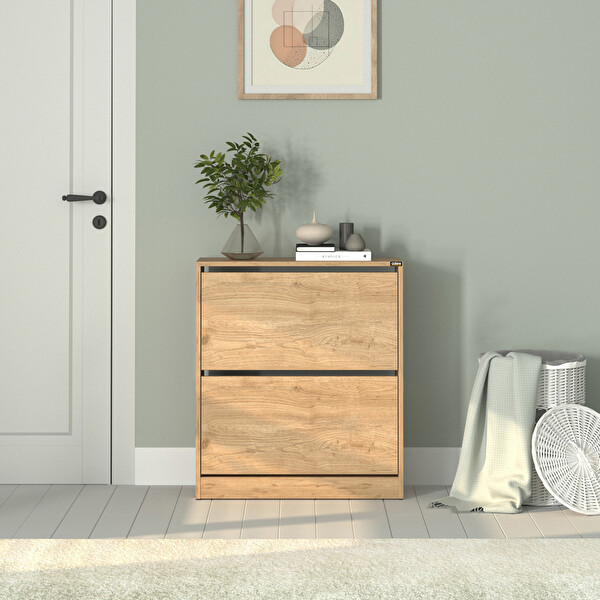 Adore Mobilya Flat Duo 2 Katlı Geniş Ayakkabılık - Florida Meşe 73x84x26 CM