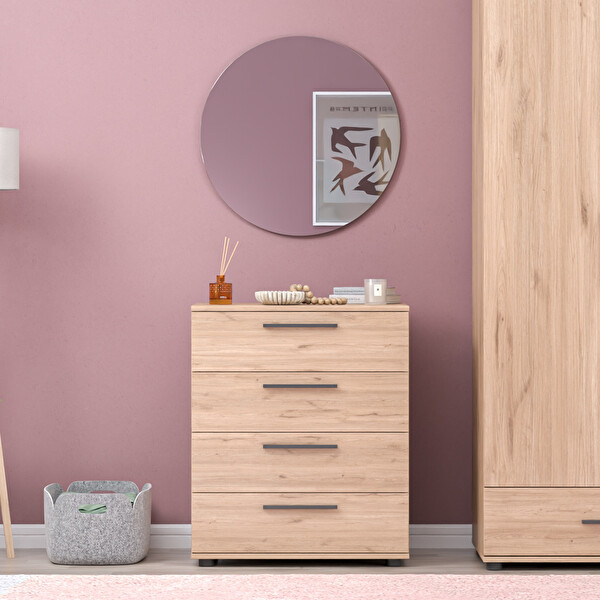 Adore Mobilya White 4 Çekmeceli Şifonyer - Florida Meşe 65x78x41 CM