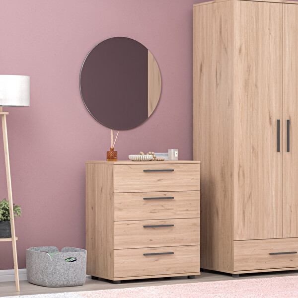 Adore Mobilya White 4 Çekmeceli Şifonyer - Florida Meşe 65x78x41 CM