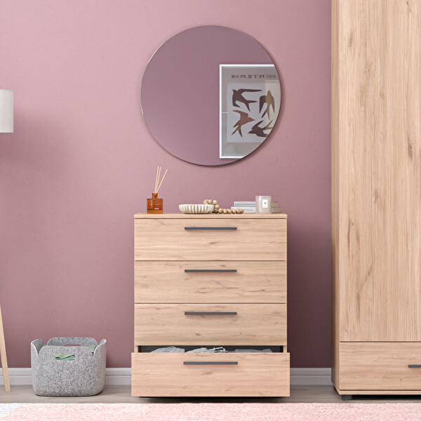 Adore Mobilya White 4 Çekmeceli Şifonyer - Florida Meşe 65x78x41 CM