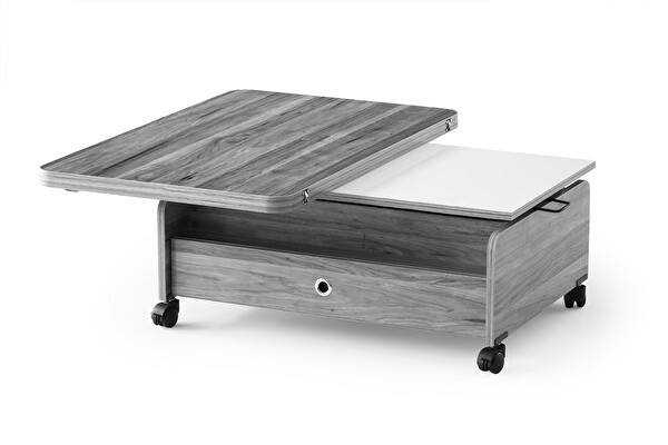 Zerenland Tekerlekli Akilli Sehpa Çift Çekmeceli Sihirli Sehpa 90x60 CM Ceviz