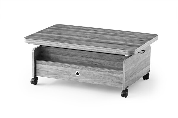 Zerenland Tekerlekli Akıllı Sehpa Çift Çekmeceli Sihirli Sehpa 90 x 60 CM Çam A.Ceviz
