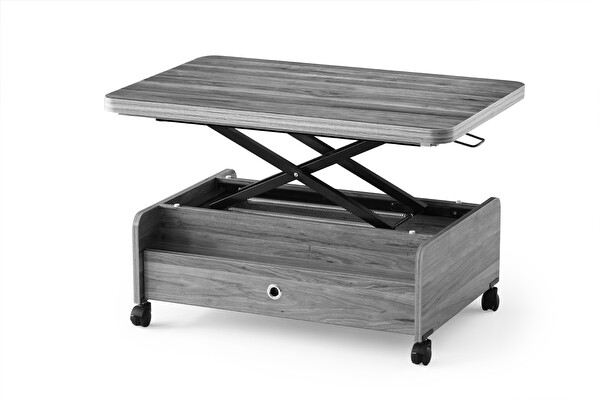Zerenland Tekerlekli Akıllı Sehpa Çift Çekmeceli Sihirli Sehpa 90 x 60 CM Çam A.Ceviz