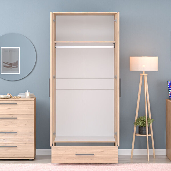 Adore Mobilya Trendline 2 Kapılı Tek Çekmeceli Gardırop Florida Meşe 80x187x52 CM
