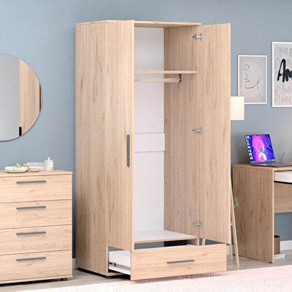 Adore Mobilya Trendline 2 Kapılı Tek Çekmeceli Gardırop Florida Meşe 80x187x52 CM