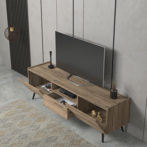 Wood'n Love Della Panjur Kapaklı 2 Kapak 1 Çekmece Duvar Raflı Premium 180 CM Tv Ünitesi - Minifiks - Pera - Siyah