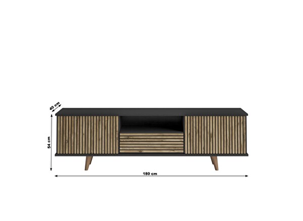 Wood'n Love Nova Zebra Kapak 180 Cm 2 Kapak 2 Çekmeceli Premium Tv Ünitesi - Minifiks - Wood Siyah Atlantik Çam