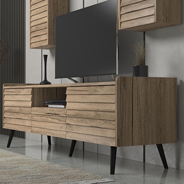 Wood'n Love Della Panjur Kapaklı 2 Kapak 1 Çekmece Premium 180 CM Tv Ünitesi - Minifiks - Pera - Siyah