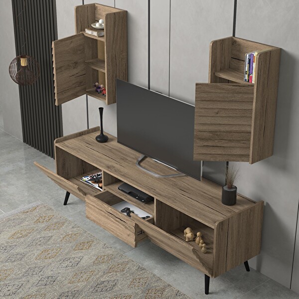 Wood'n Love Della Panjur Kapaklı 2 Kapak 1 Çekmece Premium 180 CM Tv Ünitesi - Minifiks - Pera - Siyah