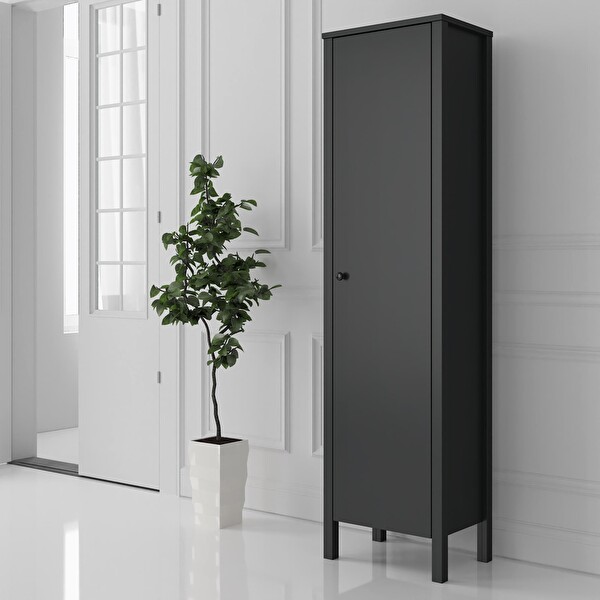 Wood'n Love Venezia Tek Kapaklı Ahşap Ayaklı Çok Amaçlı Mutfak Erzak Dolabı Banyo Havlu Dolabı - Minifiks - Antrasit