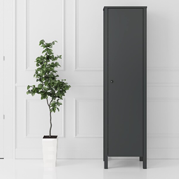 Wood'n Love Venezia Tek Kapaklı Ahşap Ayaklı Çok Amaçlı Mutfak Erzak Dolabı Banyo Havlu Dolabı - Minifiks - Antrasit