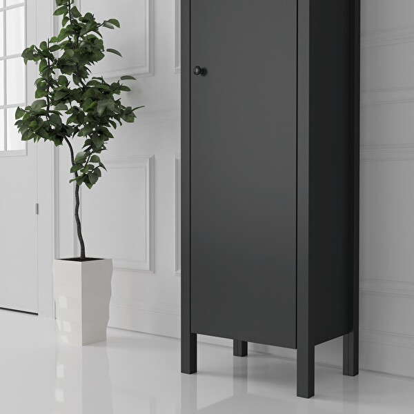 Wood'n Love Venezia Tek Kapaklı Ahşap Ayaklı Çok Amaçlı Mutfak Erzak Dolabı Banyo Havlu Dolabı - Minifiks - Antrasit