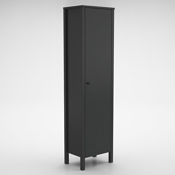 Wood'n Love Venezia Tek Kapaklı Ahşap Ayaklı Çok Amaçlı Mutfak Erzak Dolabı Banyo Havlu Dolabı - Minifiks - Antrasit