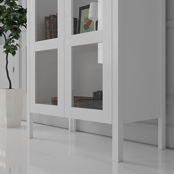 Wood'n Love Venezia Cam Kapaklı Ahşap Ayaklı Çok Amaçlı Dolap Vitrin Erzak Dolabı - Minifiks - Wood Beyaz