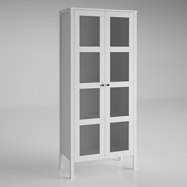 Wood'n Love Venezia Cam Kapaklı Ahşap Ayaklı Çok Amaçlı Dolap Vitrin Erzak Dolabı - Minifiks - Wood Beyaz