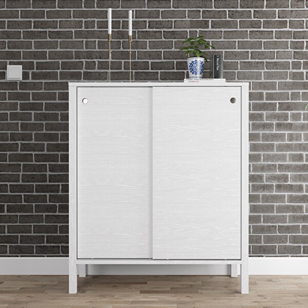 Wood'n Love Venezia 2 Sürgülü Kapaklı Ahşap Ayaklı Premium Ayakkabılık Çok Amaçlı Dolap - Minifiks - Wood Beyaz