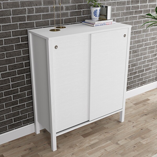 Wood'n Love Venezia 2 Sürgülü Kapaklı Ahşap Ayaklı Premium Ayakkabılık Çok Amaçlı Dolap - Minifiks - Wood Beyaz