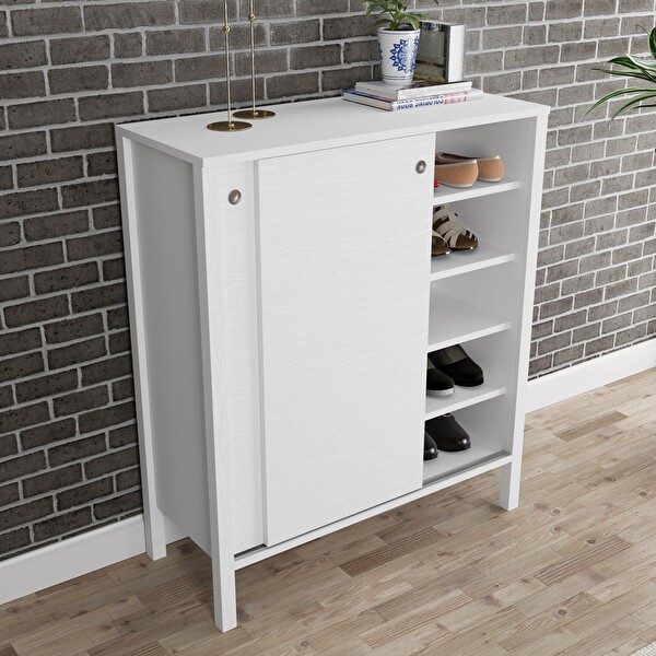 Wood'n Love Venezia 2 Sürgülü Kapaklı Ahşap Ayaklı Premium Ayakkabılık Çok Amaçlı Dolap - Minifiks - Wood Beyaz